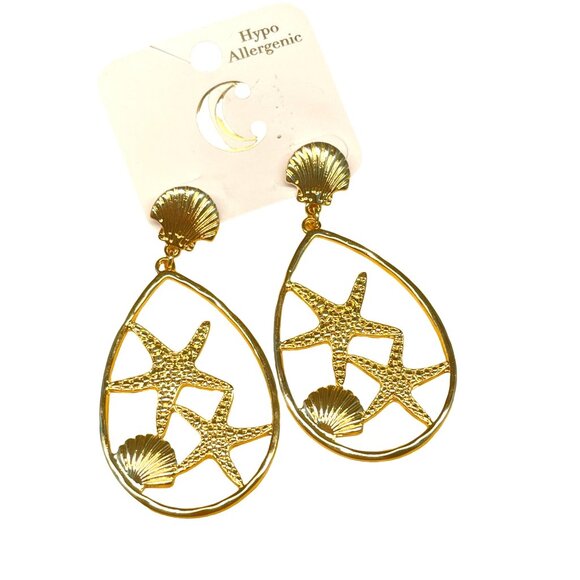 Charming Charlie Gold Starfish & Seashell Teardrop Hypoallergenic Earrings For W - Picture 2 of 7